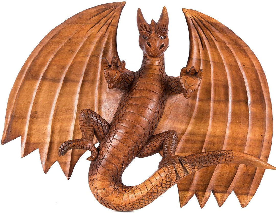 Windalf Handmade XL Drachen-Wandbild FURIMOR 50 cm Wikinger Drachenfigur Wandobjekt Wandrelief Holz