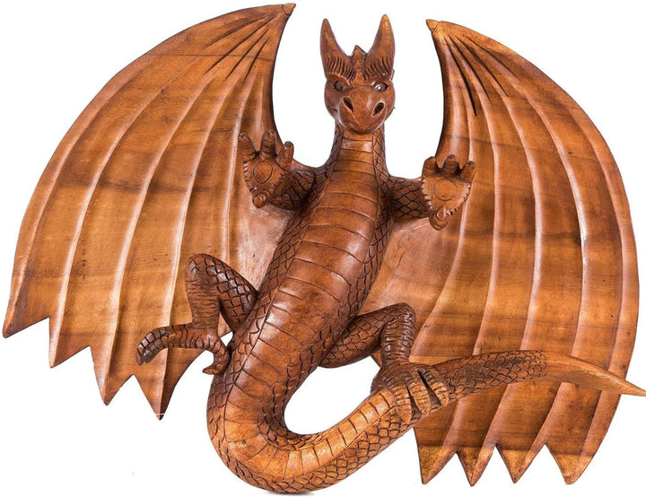 Windalf Handmade XL Drachen-Wandbild FURIMOR 50 cm Wikinger Drachenfigur Wandobjekt Wandrelief Holz
