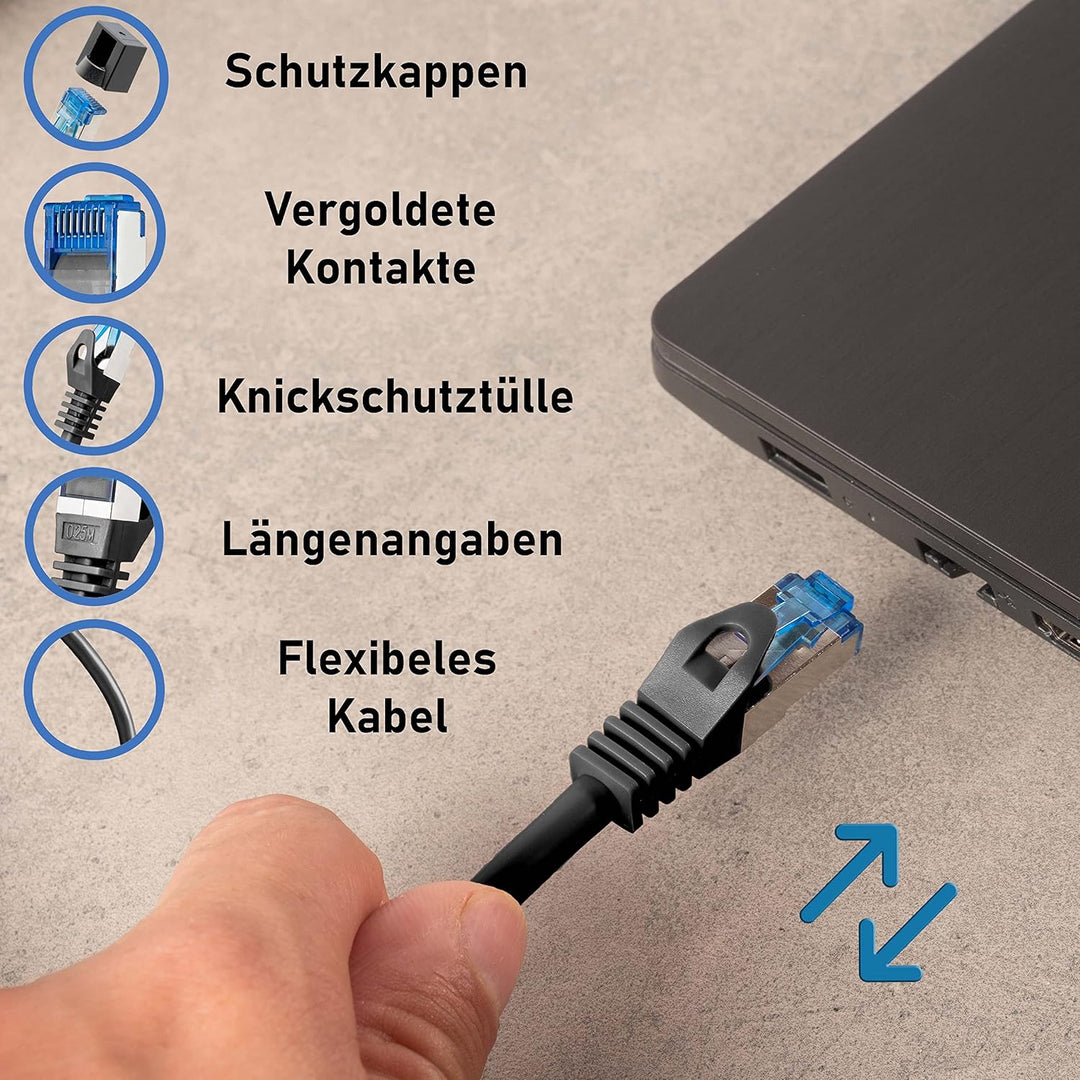 BIGtec 20m CAT.7 LAN Ethernet Kabel Netzwerkkabel Patchkabel Gigabit Patch DSL schwarz Kupferkabel d
