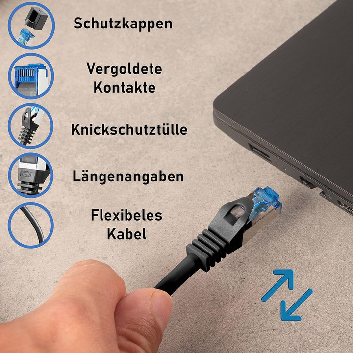 BIGtec 20m CAT.7 LAN Ethernet Kabel Netzwerkkabel Patchkabel Gigabit Patch DSL schwarz Kupferkabel d