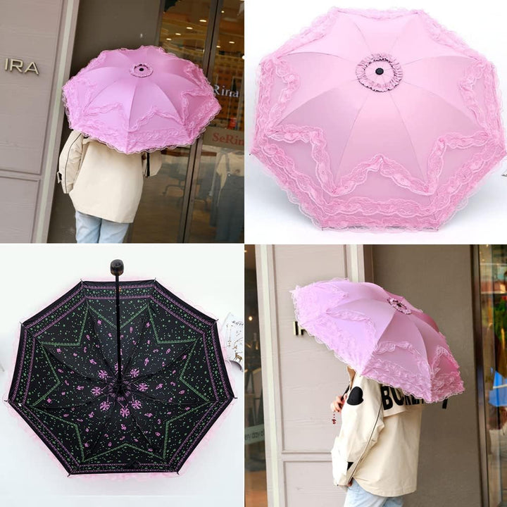 WANLIAN Prinzessin Spitze Vintage Spitze UV Sonnenschirm Faltbarer 3D Blume Stickerei Regenschirm 3