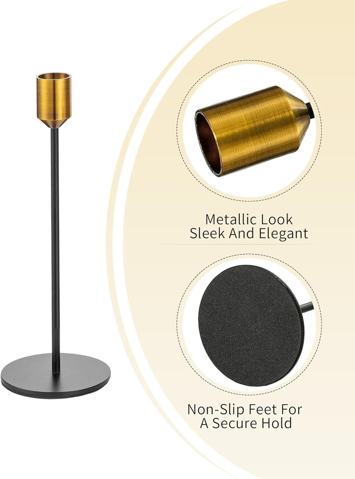 Romadedi Kerzenständer Gold & Schwarz - 3er-Set Hoch Kerzenhalter Unterschiedlicher Grösse für Stabk
