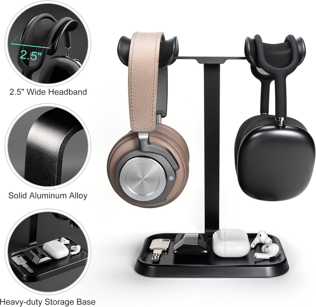 Doppel Kopfhörer Ständer, Stabiler Doppel Headset Halterung mit Ablagefach, Schwere Basis Gaming Kop