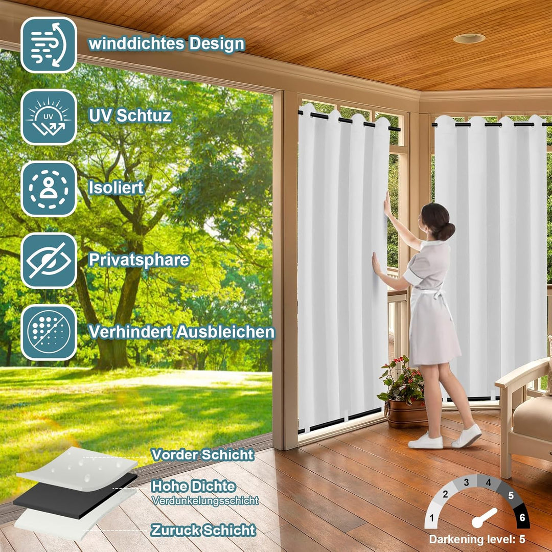 Rosnek 2 Stück Outdoor Vorhang Wetterfest Unten Gewichtet, Outdoorvorhänge mit Ösen 243x132cm Outdoo