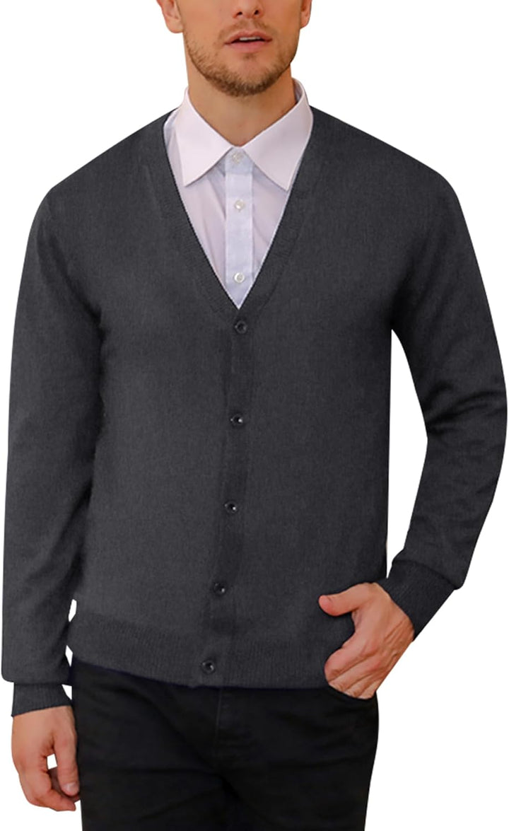 iClosam Herren Strickjacke Cardigan Mit V-Ausschnitt Aus Baumwolle Dunkel Grau L, Dunkel Grau L