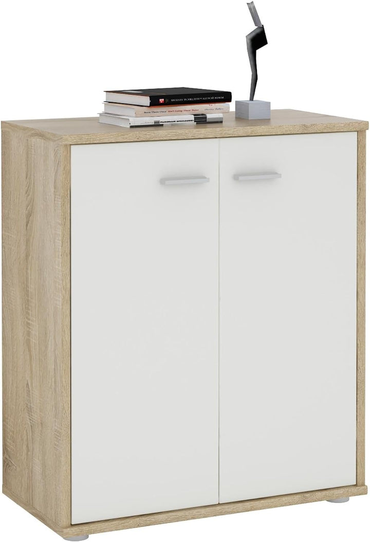 CARO-Möbel Kommode Sideboard Schrank Tommy Sonoma Eiche/weiss, Anrichte mit 2 Türen inklusive Einleg