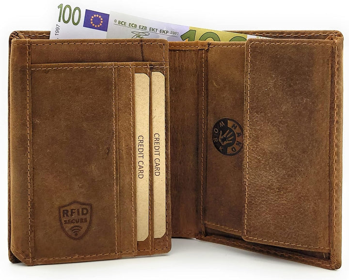 Jockey Club echt Leder Geldbörse Portemonnaie Geldbeutel mit RFID NFC Schutz Vintage (braun), Braun