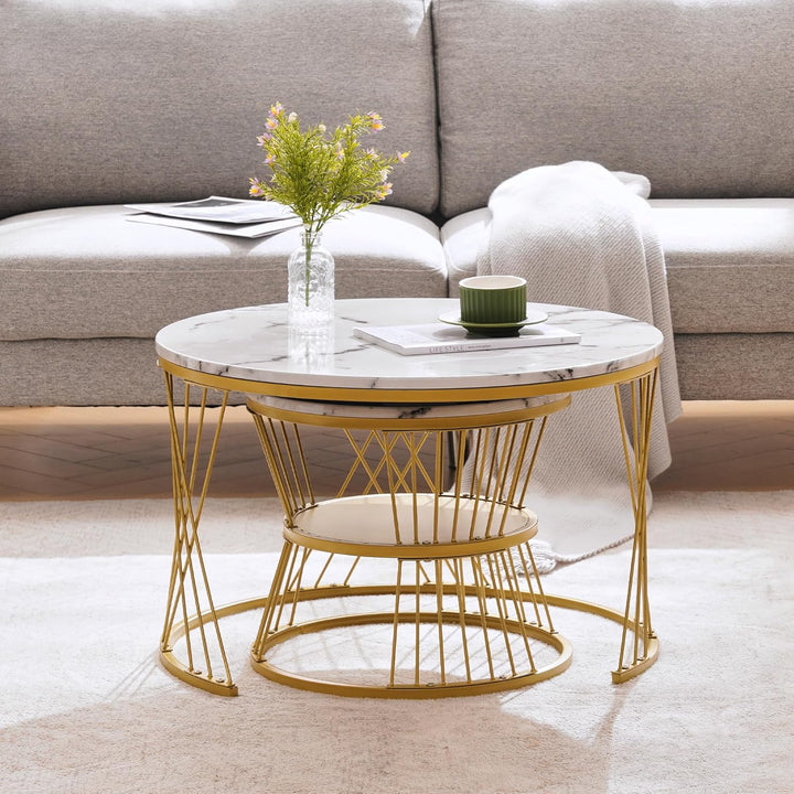 Merax Couchtisch 2er Set, Hochglanz Wohnzimmertisch mit Stauraum, Coffee Table für Wohnzimmer, Balko