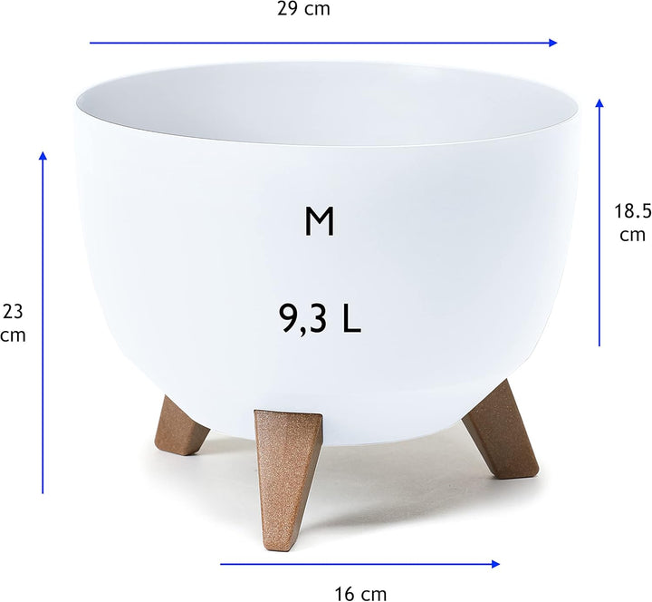 MELTOM Blumentopf mit Füssen aus Kunststoff Schale Rund mit Einsatz Kräutertopf (Weiss, M - 29 cm) W