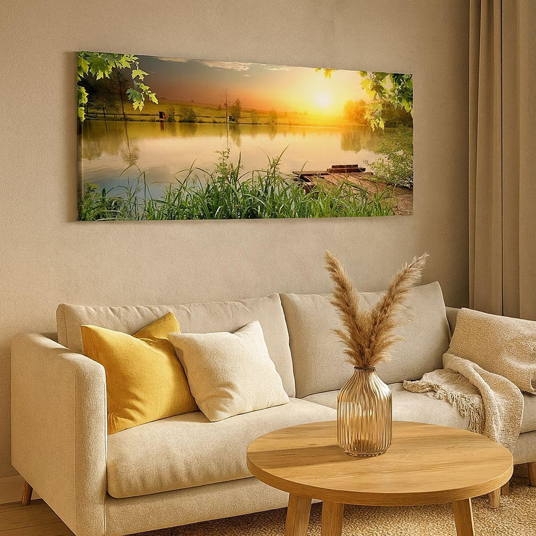 Panorama Bilder auf Leinwand 100x40cm Leinwandbild mit Rahmen Brücke See Gross Wanddeko Bild Schlafz