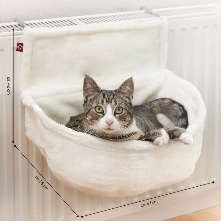 CanadianCat Company | Katzen Kuschelsack für Heizkörper | Weiss | Liegemulde mit verstellbaren Bügel