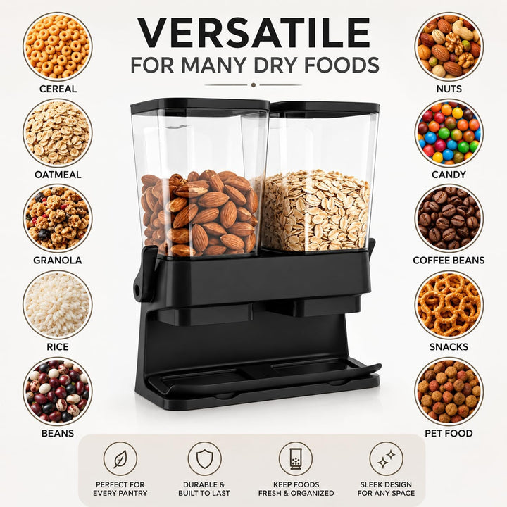 Müslispender 2er Pack, Cornflakes Spender mit 2 transparenten Behältern Schwarz, Schwarz