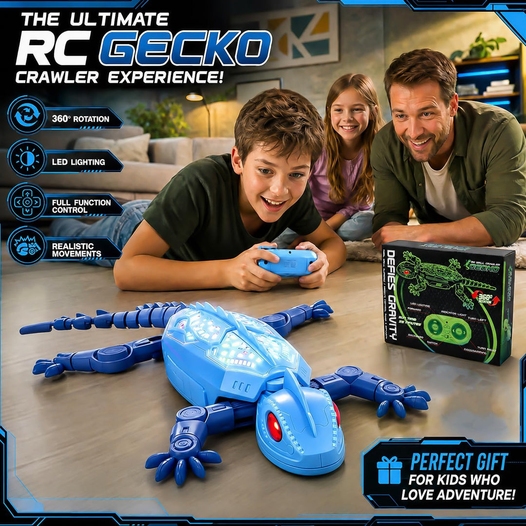 FOTSHARER Blauer Wall Crawler Gecko, wiederaufladbare ferngesteuerte Eidechse mit bunter LED-Beleuch