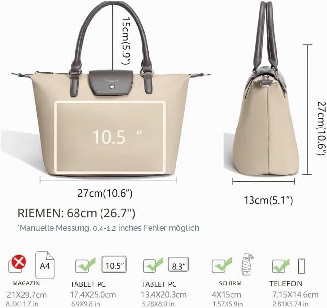 David Jones - Handtasche Nylon Damen - Einkaufstasche Shopper Tote - Weiche Leder Schultertasche Umh
