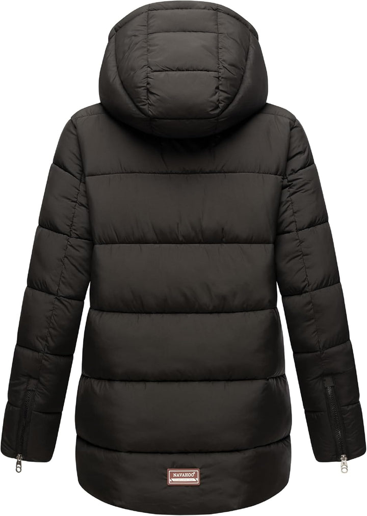 Navahoo Damen Kurze Winterjacke Steppjacke warm mit Abnehmbarer Kapuze Wattewölkchen XS-XXL S Schwar