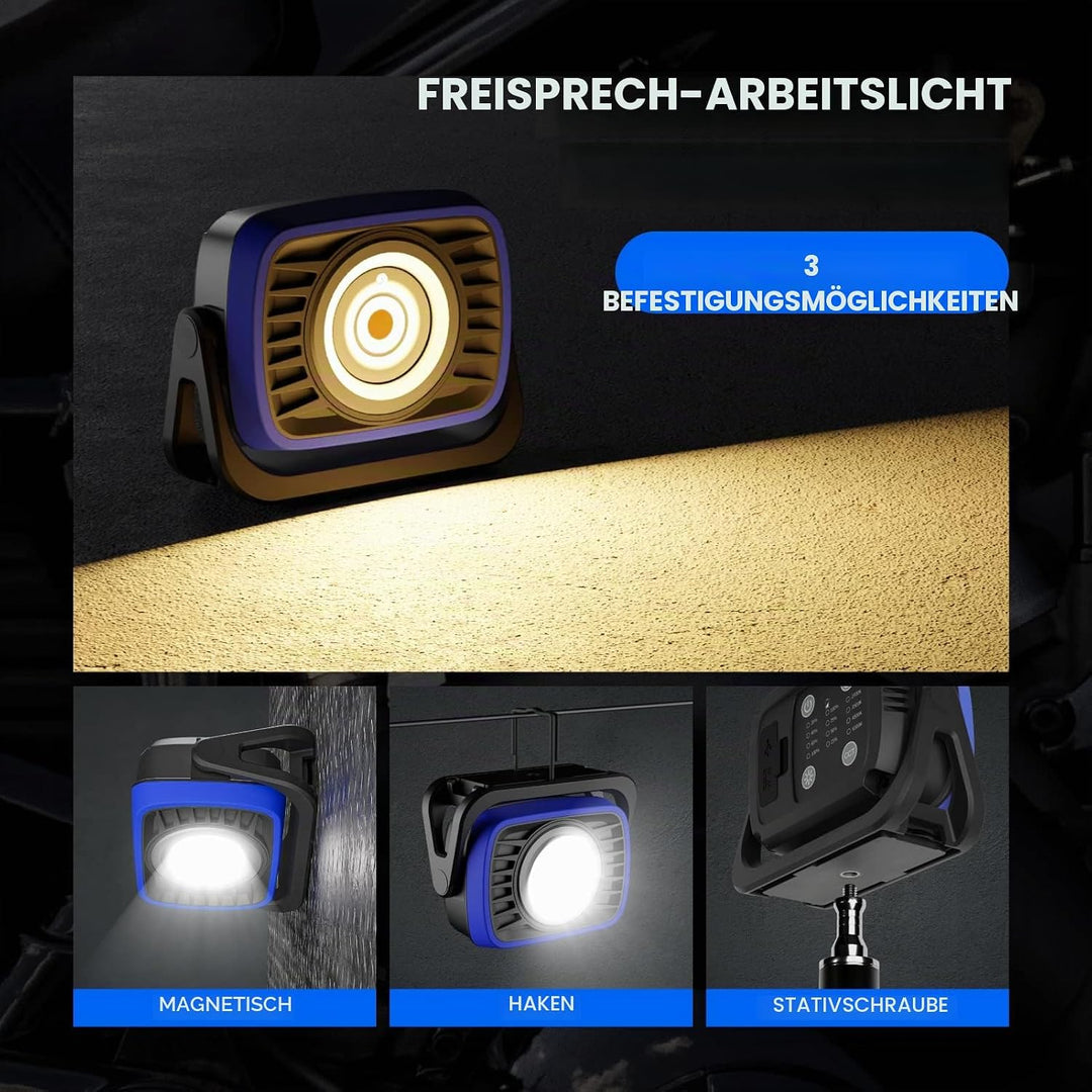 PRINCEWAY LED Baustrahler Arbeitsleuchte Akku Strahler Werkstattlampe, 2000LM Tragbare Magnetische W