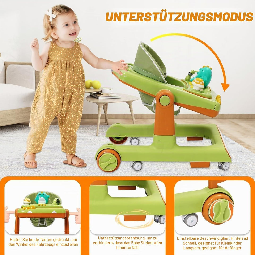 Lauflernwagen Baby Dinosaurier mit Musikalischem Spielset,Fussstütze,Höhenverstellbar,360° Geräuscha