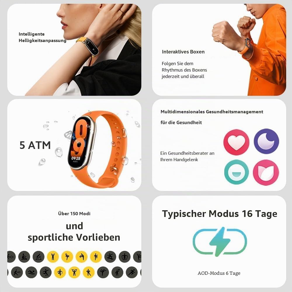 Xiaomi Smart Band 8 Fitness Tracker, 1.62 Inch AMOLED Display, 16 Days Battery Life, 5ATM, SpO2 Trac