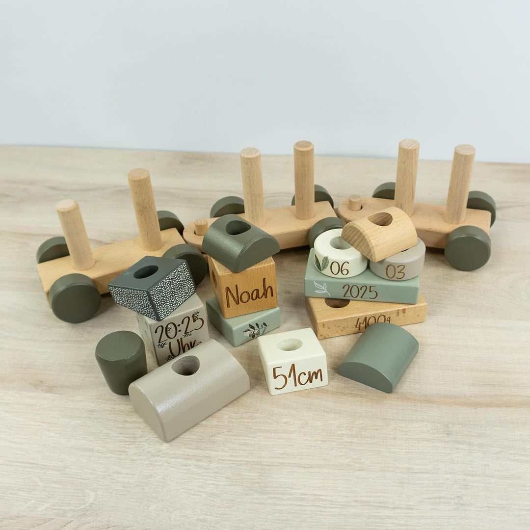 Personalisierter Holz Zug mit Gravur – Geschenk zur Geburt & Taufe – Babyspielzeug & Kinderzimmer De