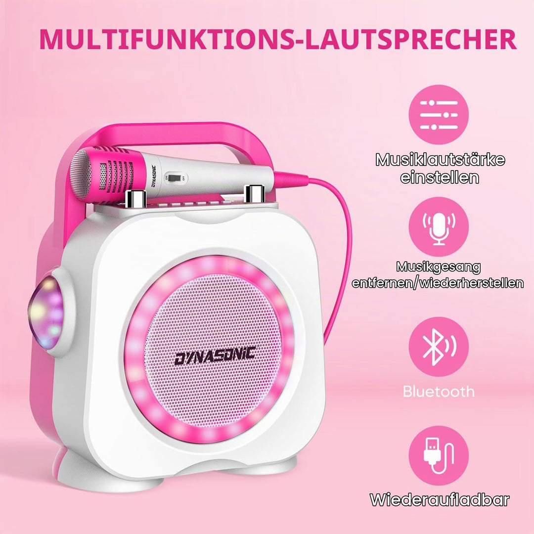 DYNASONIC Karaoke mit Mikrofon, Original Geschenke für Kinder Mädchen, Sprecher, Spielzeug Mädchen (