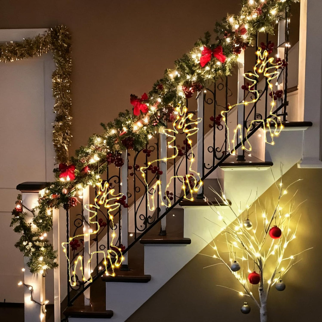 120 LED (2 Stück) Weihnachtsbeleuchtung Fenster, 8 Modi Batteriebetriebene Rentier Fensterbeleuchtun