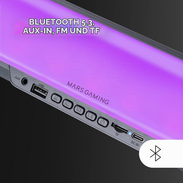 MARSGAMING MSB-ORB, Tragbarer Lautsprecher + Soundbar 20W, Orbilight RGB 360° Beleuchtung, Soundbar