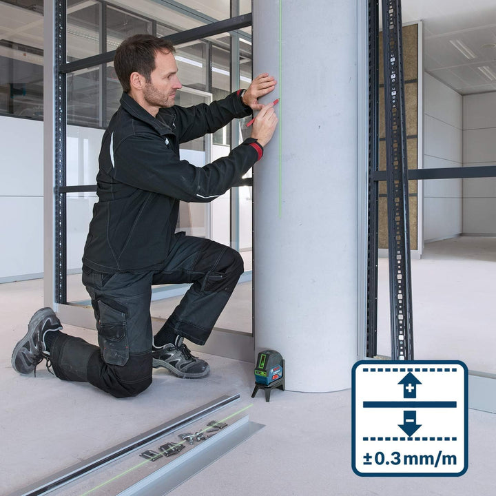 Bosch Professional Kreuzlinienlaser GCL 2-15 G (grüner Laser, Innenbereich, mit Lotpunkten, Arbeitsb