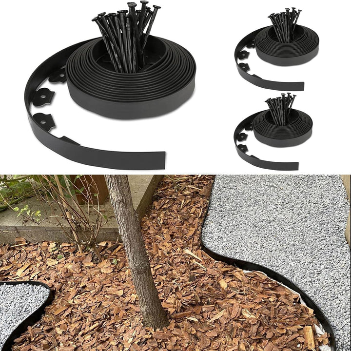 Herrselsam Flexible Rasenkante Kunststoff, Rasenkante Wurzelsperre System mit 90 Erdanker zur Verank