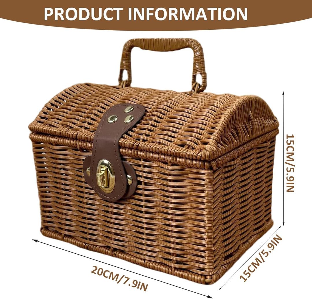 Weiden-Picknickkorb, 20, 3 x 15, 2 cm, Weidenkorb mit Deckel und Griff, Rattan-Aufbewahrung, gewebte