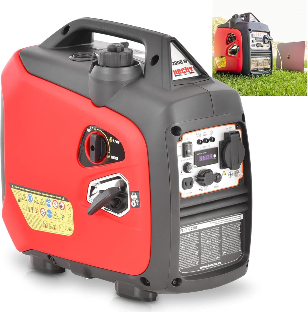 HECHT Inverter 2000 Watt Stromerzeuger Notstromaggregat – 4 Liter Benzin Tank – 6 Stunden Laufzeit –