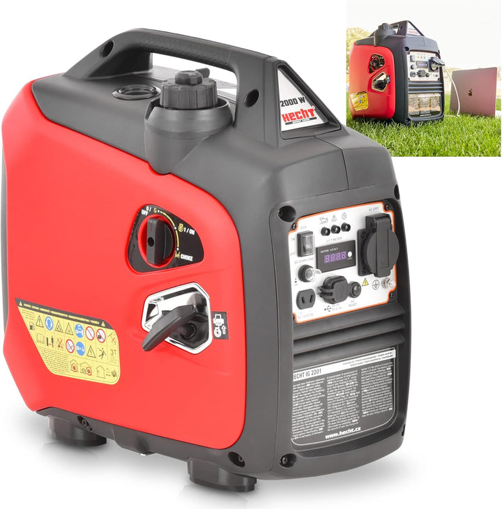 HECHT Inverter 2000 Watt Stromerzeuger Notstromaggregat – 4 Liter Benzin Tank – 6 Stunden Laufzeit –