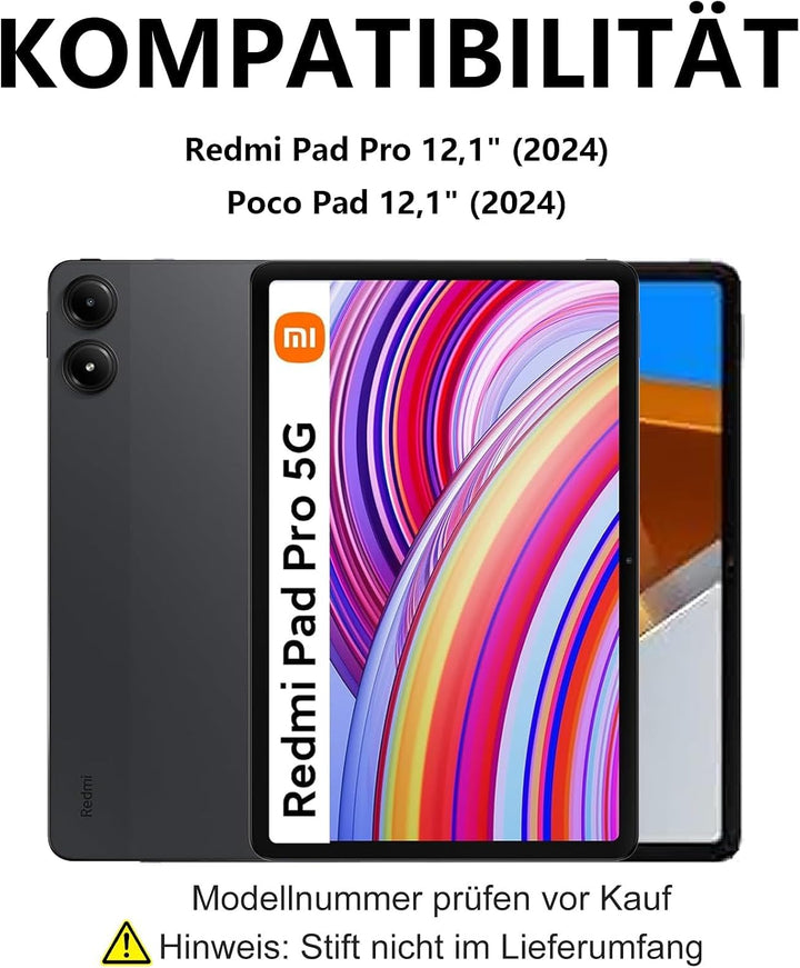 Für Redmi Pad Pro 12.1" Tastaturhülle mit Beleuchtung QWERTZ | Für Redmi Pad Pro Tastatur - Mit 7-Fa