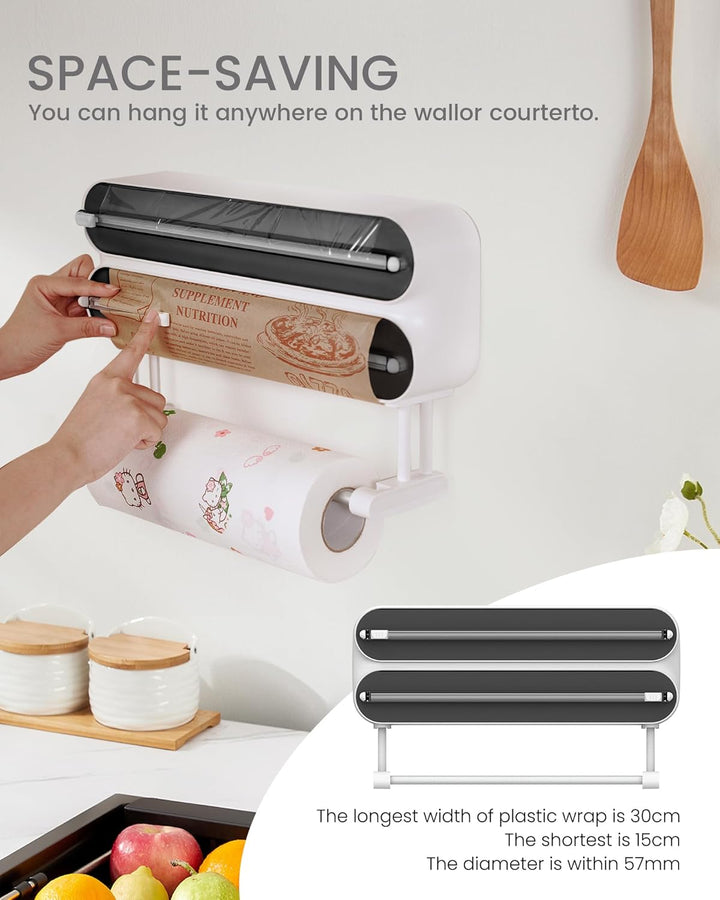 3 in 1 Frischhaltefolienspender mit Küchenrollenhalter - Küchenrollenhalterung mit Cutter - Küchenro