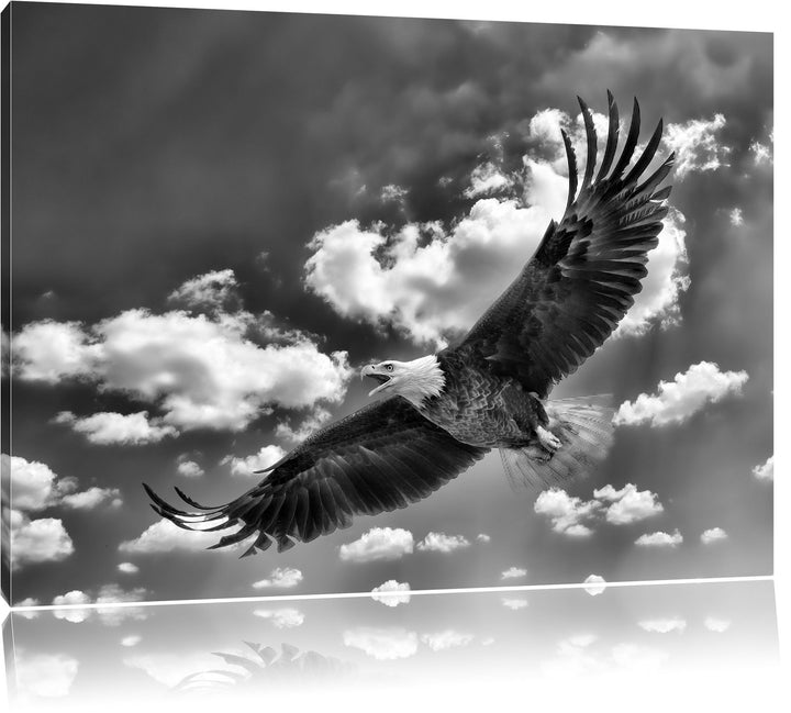 Pixxprint Adler fliegt über Berge / 100x70cm Leinwandbild bespannt auf Holzrahmen/Wandbild Kunstdruc