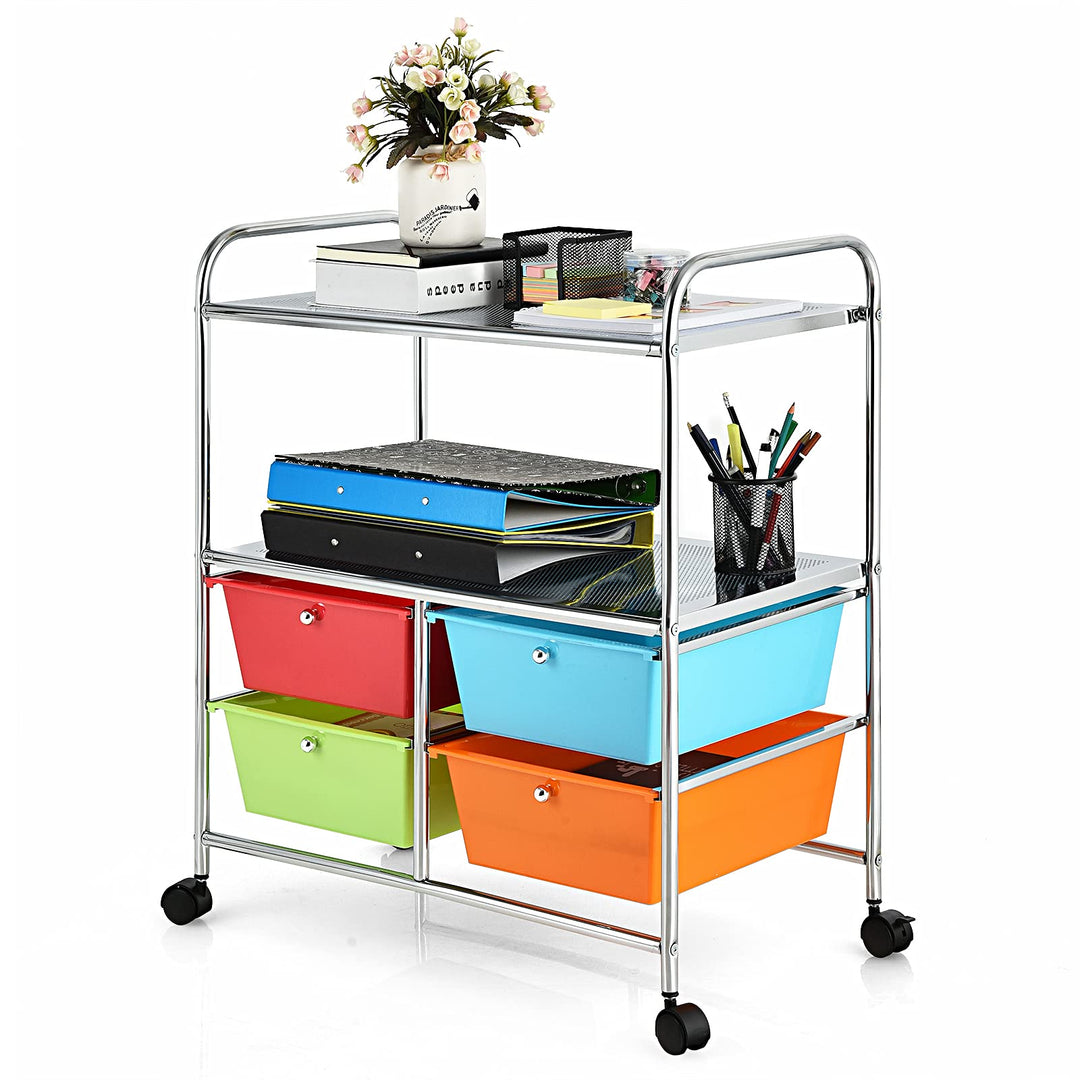 COSTWAY Rollwagen mit 4 stapelbaren Schubladen, Schubladenwagen Rollcontainer mit Metallgestell und