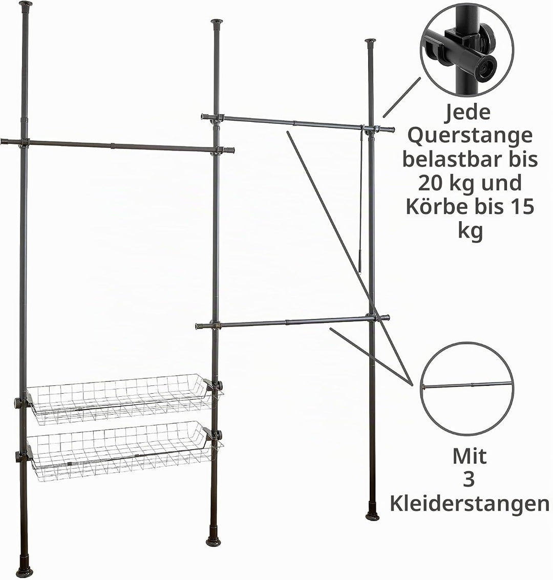 WENKO Teleskop-System Herkules Duo, verstellbares Ordnungssystem, 3 Kleiderstangen &amp; Kleiderstange H