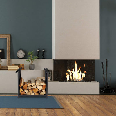 Relaxdays Kaminholzständer mit Holztragetasche, für innen, modernes Design, Kaminregal Stahl, HBT: 5