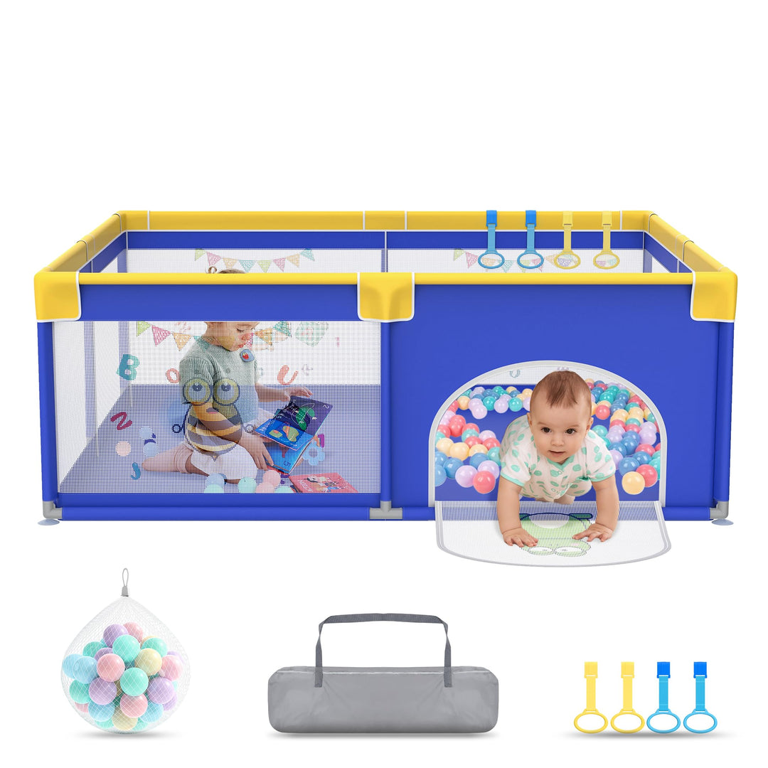 UISEBRT Laufstall Baby 150x180cmLaufgitter für Baby mit 50 Ocean Bällen &amp; 4 Zugringen &amp; Tragetasche,