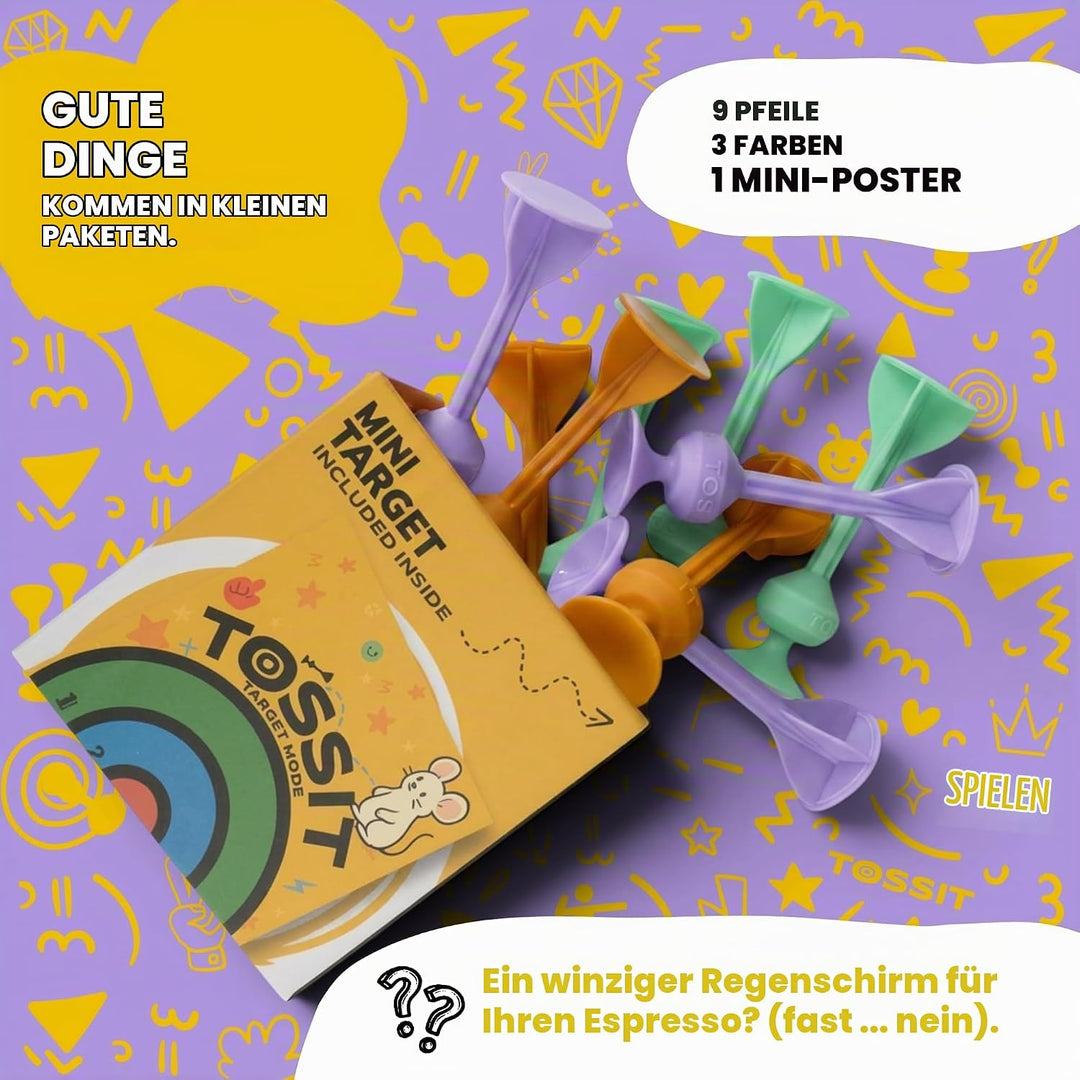 TOSSIT Mini Darts, Saugnapf-Dartspiel, Pétanque Indoor Outdoor für Wand und Boden, Robustes Silikon,