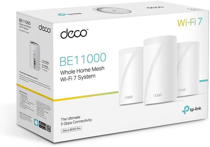 TP-Link Deco BE65 Pro Wi-Fi 7 Mesh WLAN Set(3er-Pack), Tri-Band BE9300 Router & Repeater, 2 × 5G-Por
