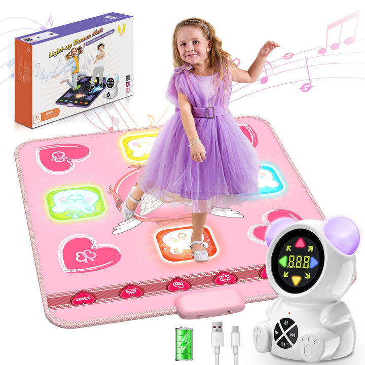 Tanzmatte Kinder, wiederaufladbare leuchtende Tanzmatte mit Bluetooth, 5 Spielmodi & LED-Lichter, We