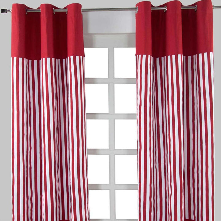 Homescapes dekorativer Vorhang Ösenvorhang Dekoschal Thick Stripes im 2er Set, rot weiss, 117 x 137