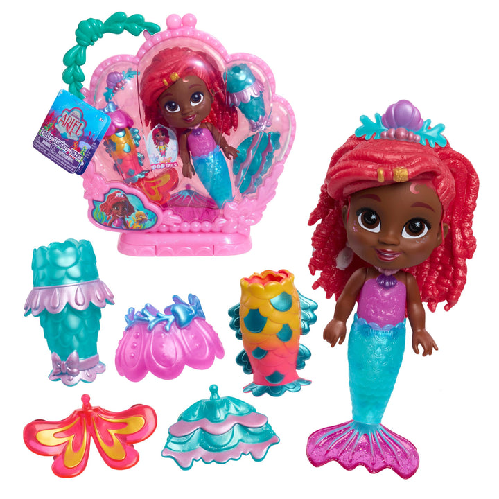 Just Play Disney Junior Pop Tails Arielle-Puppe, 17,8 cm gross, mit Zubehör, 9-teilig, Kinderspielze