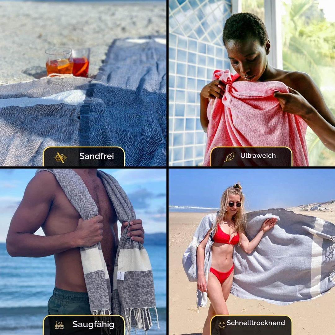 SOLTAKO Fouta Diamant Premium Hamamtuch 100x200 cm, 100% Baumwolle, schnelltrocknend &amp; saugfähig, St