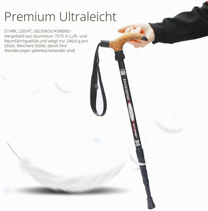 KRY Bergstock / Wanderstock, T-förmiger Griff, einziehbar, aus Luftfahrt-Aluminiumlegierung, verstel