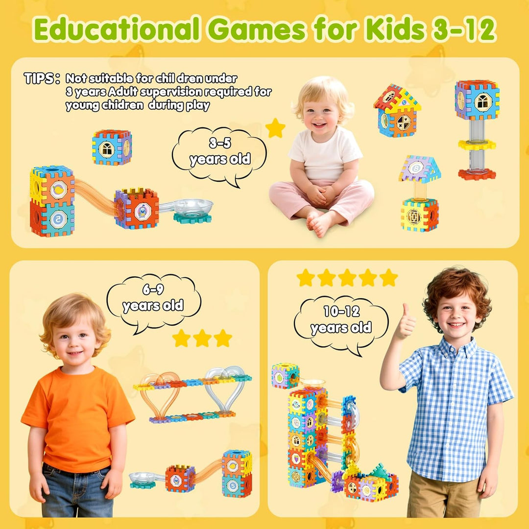 MOMSIV Murmelbahn 246pcs, Murmelbahn-Spielzeug für Kinder mit Plastikmurmeln und Aufbewahrungstasche