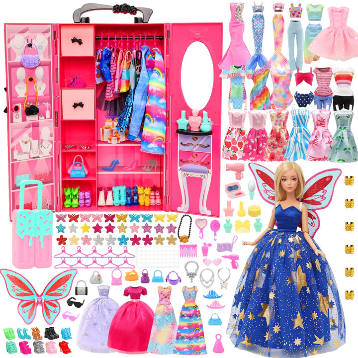 Miunana Kleiderschrank 101 Puppen Kleidung Zubehör Schrank Kleider Zubehör Schuhe Kleiderbügel Halsk