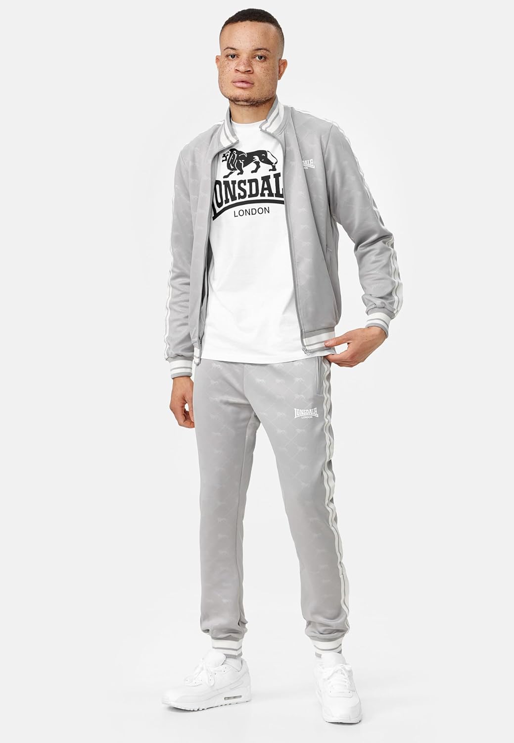 Lonsdale ASHWELL Herren Trainingsanzug schmale Passform S Grey/White, S Grey/White