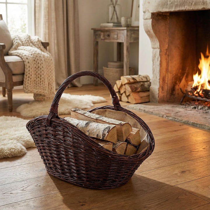 Creative Home Gross Holztrage Rattan Kaminholzkorb Kaminkorb Tragekorb | 64 x 39 x 43 cm | Oval Holz