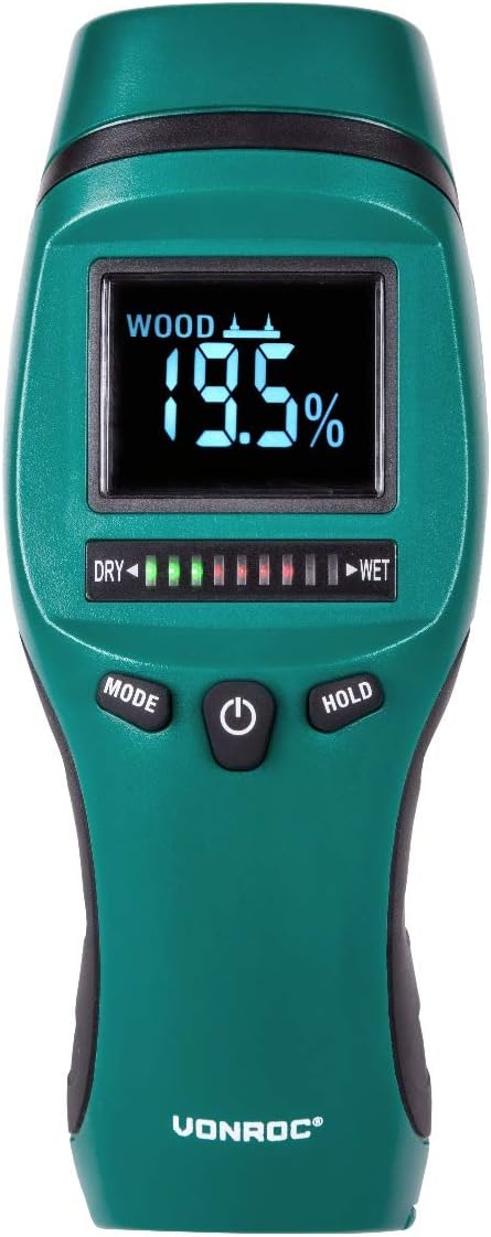 VONROC Feuchtigkeitsmessgerät - LCD Display mit Hintergrundbeleuchtung - Profi und präzise Messung v